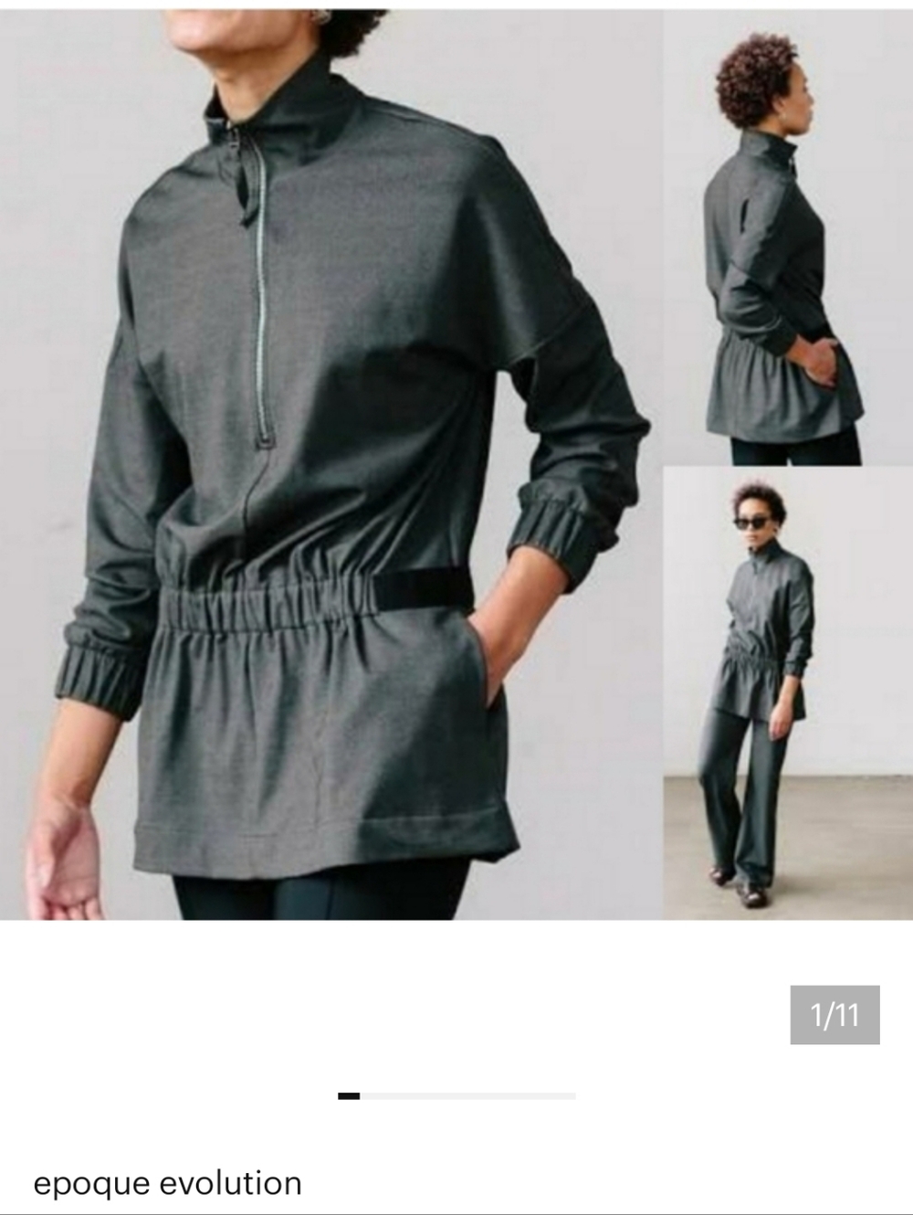 Epoque Evolution Half Zip Jersey Knit Cinch Waist Athleisure Mockneck Pullover